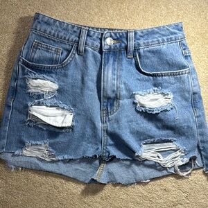 Distressed Denim Mini Skirt